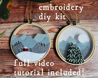 Winter Ornament Embroidery Kit / Digital Hand Embroidery Pattern / Embroidery PDF / Christmas Holiday Snow DIY Full Kit Live Class