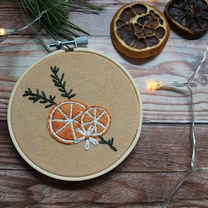 Orange and Rosemary Christmas Ornament Embroidery Kit / Digital Hand Embroidery Pattern / Embroidery PDF / Boho Floral Dried Orange Beginner