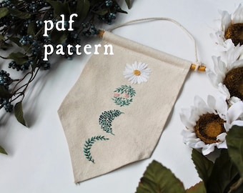 Patrón de bordado mágico lunar PDF / Fase lunar floral / Patrón de bordado digital a mano / Flor botánica brujería mágica ovalada única