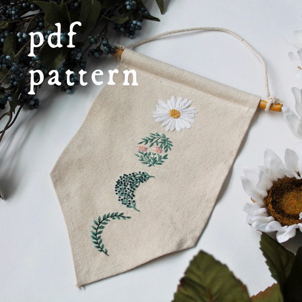 Moon Magic Embroidery Pattern PDF / Floral Moon Phase / Digital Hand Embroidery Pattern / Flower Botanical Witchy Magical Oval Unique