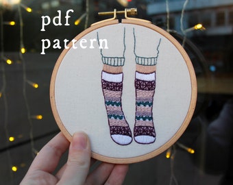 Cozy Socks / Winter Embroidery Pattern PDF / Digital Hand Embroidery Pattern / Embroidery PDF / Knitted Pattern