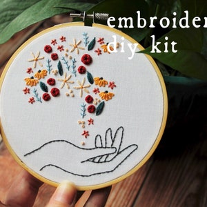 Floating Floral Magic Embroidery Kit / Hand Embroidery Pattern Digital PDF / Spring Embroidery Pattern Kit / Full Beginner Flowers Bohemian image 1