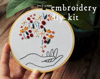 Floating Floral Magic Embroidery Kit / Hand Embroidery Pattern Digital PDF / Spring Embroidery Pattern Kit / Full Beginner Flowers Bohemian