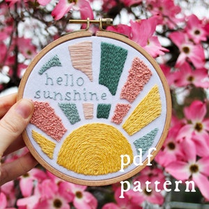 Hello Sunshine Embroidery Pattern PDF / Digital Hand Embroidery Pattern / Embroidery PDF / Spring Embroidery Pattern 画像 1