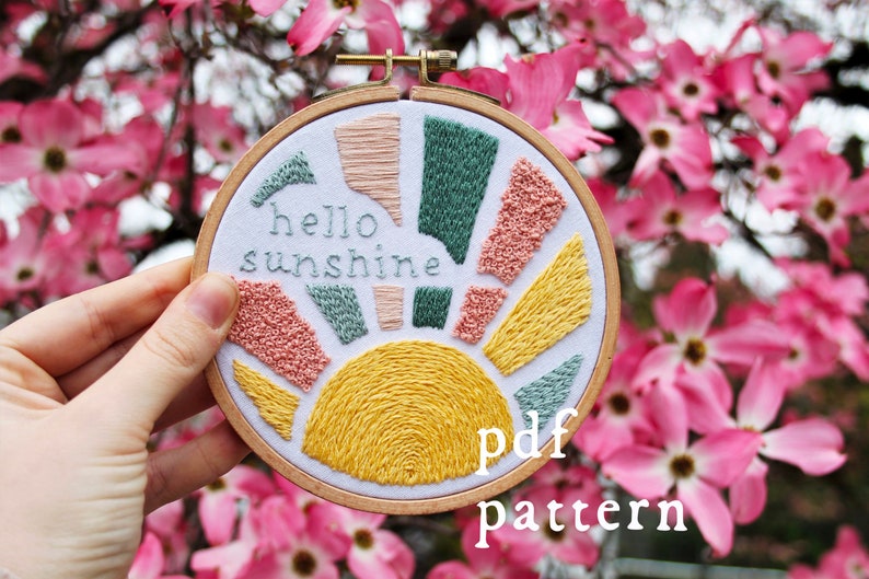 Hello Sunshine Embroidery Pattern PDF / Digital Hand Embroidery Pattern / Embroidery PDF / Spring Embroidery Pattern image 1