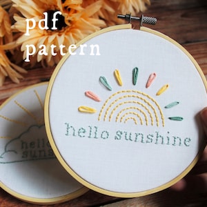 Hello Sunshine Beginner Embroidery Pattern PDF / Digital Hand Embroidery Pattern / Embroidery PDF / Spring Embroidery Pattern