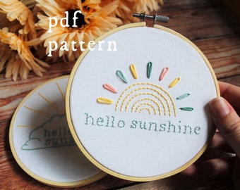 Hello Sunshine Beginner Embroidery Pattern PDF / Digital Hand Embroidery Pattern / Embroidery PDF / Spring Embroidery Pattern