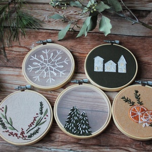 Christmas Ornament Pattern Collection / Embroidery Digital PDF Guide / Digital Hand Embroidery Pattern / Beginner Boho Holiday Orange Herb