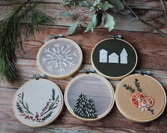 Christmas Ornament Pattern Collection / Embroidery Digital PDF Guide / Digital Hand Embroidery Pattern / Beginner Boho Holiday Orange Herb