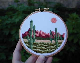 Saguaro Sunset Embroidery Pattern PDF / Digital Hand Embroidery  / Beginner / Desert Cactus Botanical Southwest Cacti Summer Landscape