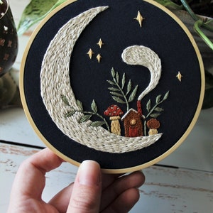 Home on the Moon Embroidery Pattern PDF / Digital Hand Embroidery Pattern / Embroidery PDF / Winter Embroidery Pattern / Cozy Moon Mushroom image 2