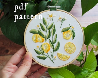 Fresh Lemons Pattern Embroidery Pattern PDF Beginner / Digital Hand Embroidery  / Botanical Nature Lemon Fruit Citrus Summer August