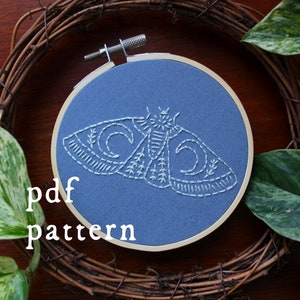 Moon Moth Embroidery Pattern / Digital Hand Embroidery Pattern / Embroidery PDF / First Project Beginner Witchy Magic Contemporary