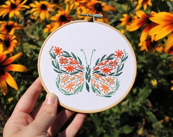 Botanical Butterfly Embroidery Hoop Art  / Completed Original Embroidery