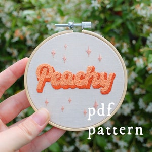 Peachy Embroidery Pattern / Digital Hand Embroidery Pattern / Embroidery PDF / Summer 70s Seventies Rainbow Peachy Groovy