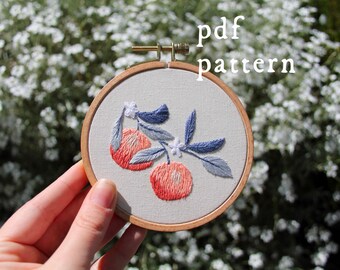 Citrus Dreams of Grapefruit Embroidery Pattern PDF / Digital Hand Embroidery Pattern / Embroidery PDF / Spring Fruit Embroidery Pattern