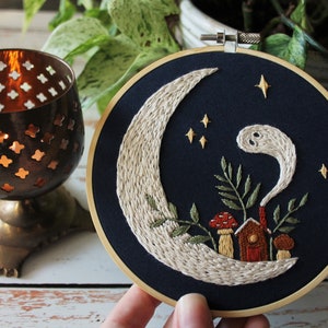 Home on the Moon Embroidery Pattern PDF / Digital Hand Embroidery Pattern / Embroidery PDF / Winter Embroidery Pattern / Cozy Moon Mushroom image 3