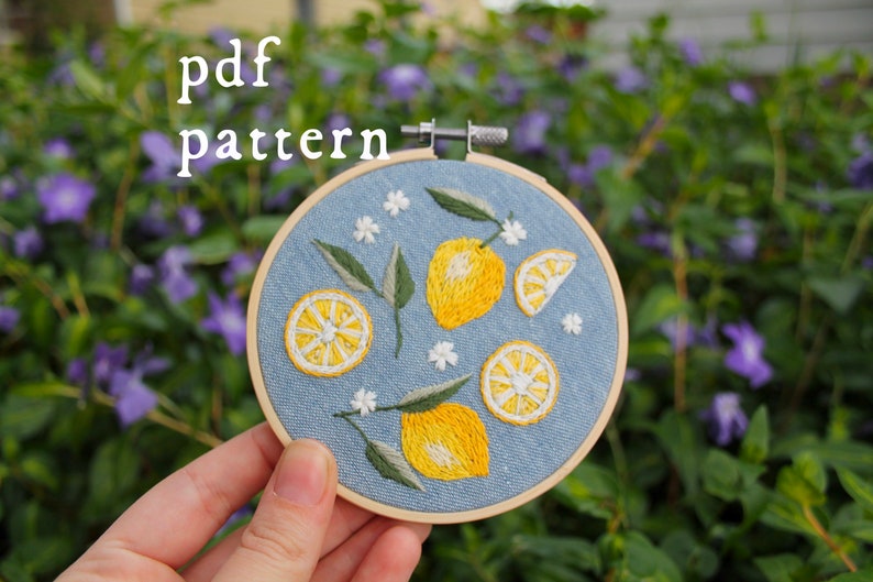 Citrus Dreams of Lemons Embroidery Pattern PDF / Digital Hand Embroidery Pattern / Embroidery PDF / Spring Embroidery Pattern zdjęcie 1