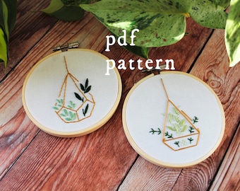 Hanging Terrarium Embroidery Pattern / Digital Hand Embroidery PDF / First Project Beginner Plant Houseplant Greenhouse Terrarium Succulent