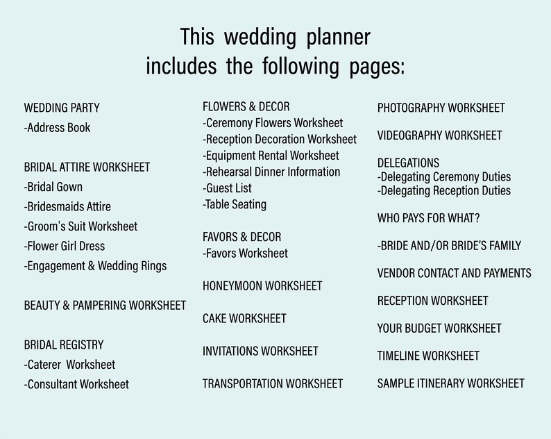 Wedding Planner Printable Wedding Planner Book Bridal Shower Etsy