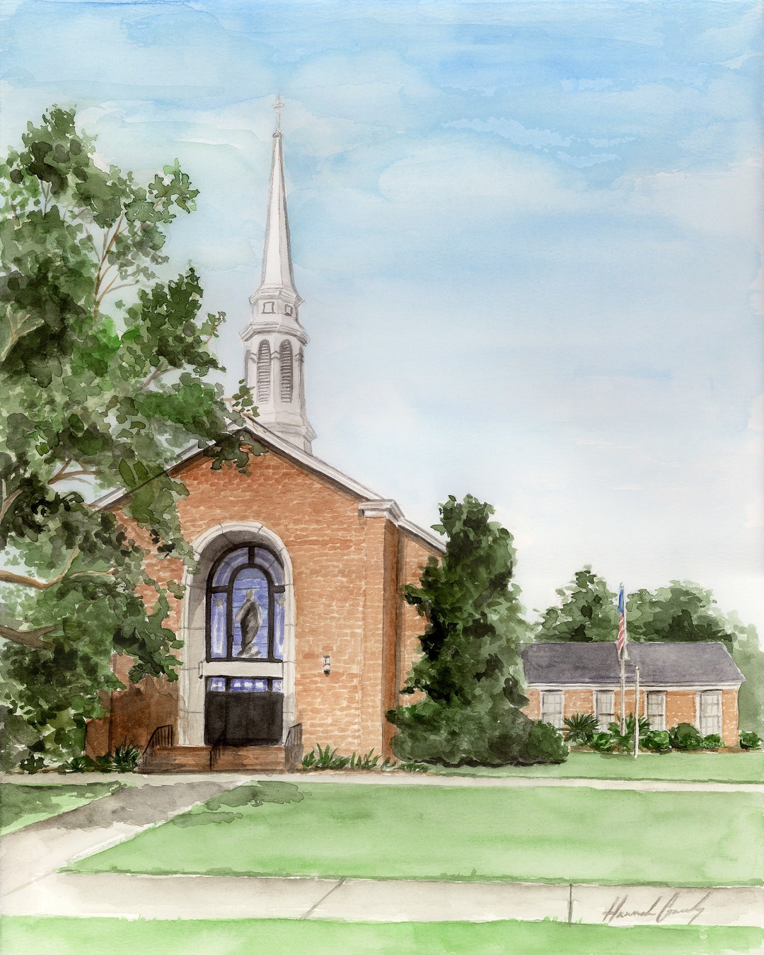 Park Avenue United Methodist Church Valdosta GA Watercolor Etsy