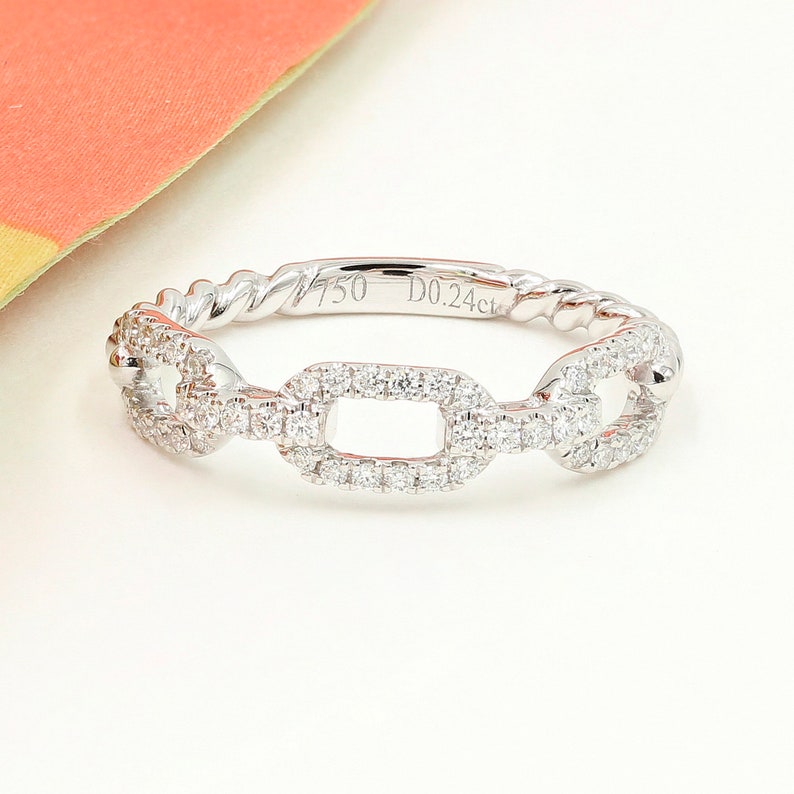 Diamond Chain Ring for Women 18K White Gold Chain Ring Pave Etsy