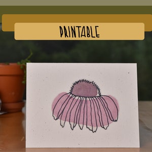 IMPRIMÍVEL - Cartão de felicitações em branco Coneflower roxo aquarela