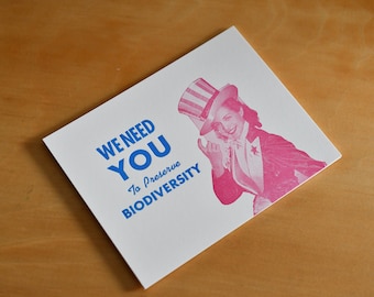Ecology Notecards  |  Letterpress printed, We Need YOU to Preserve Biodiversity