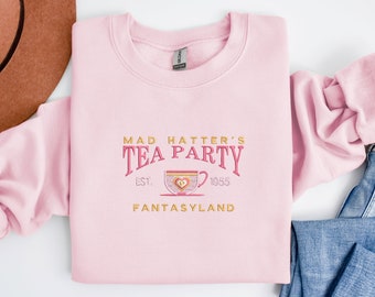 Embroidered Mad Hatter's Tea Party Sweatshirt | Trendy Alice Crewneck | Embroidered Sweatshirt