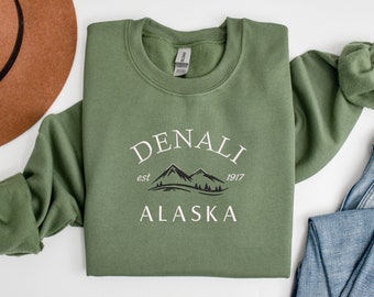 Embroidered Denali Alaska Sweatshirt | Trendy Travel Sweatshirt | Vintage Embroidered Sweatshirt