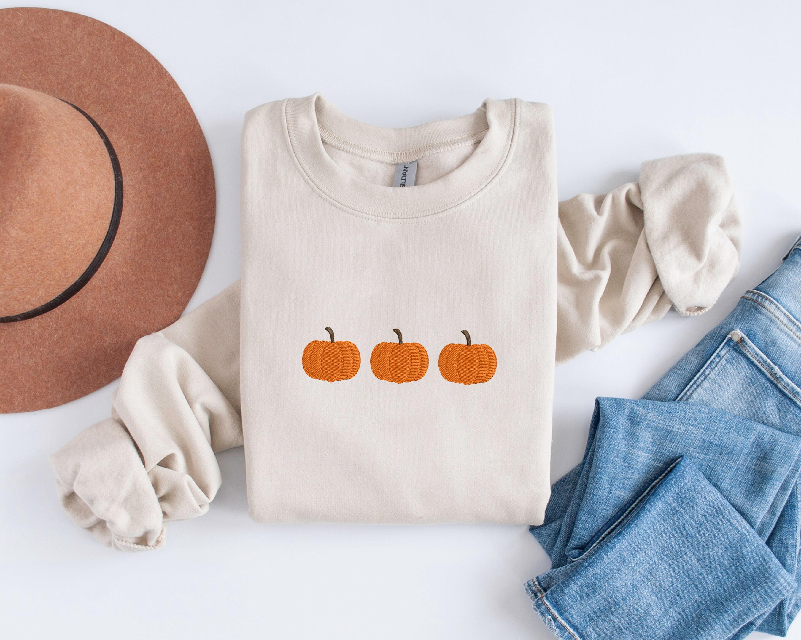 Discover Embroidered Pumpkin Halloween Sweatshirt | Trendy Crewneck | Embroidered Sweatshirt | Oversized Fall Sweatshirt