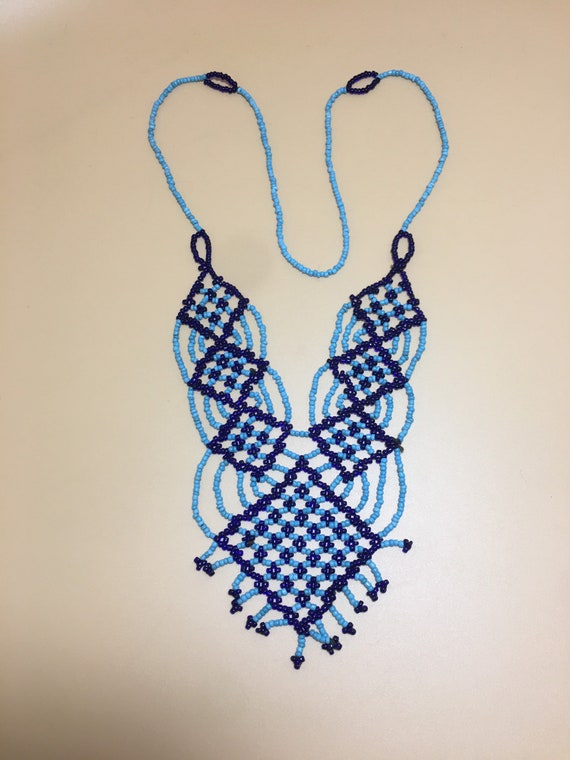 Vintage 1970’s blue seed bead handmade necklace - image 4