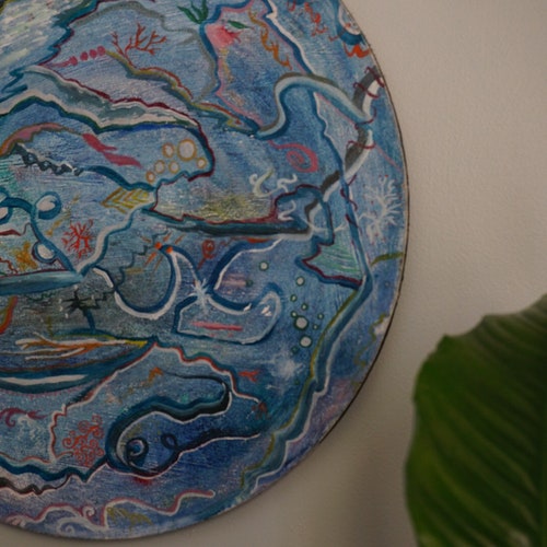 Abstract shops Painting on Round Canvas