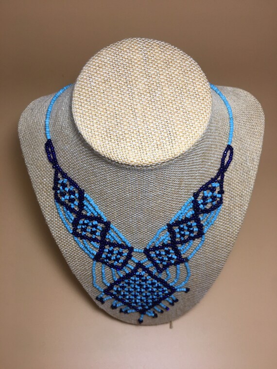 Vintage 1970’s blue seed bead handmade necklace - image 7