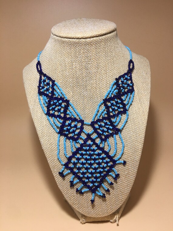 Vintage 1970’s blue seed bead handmade necklace - image 6