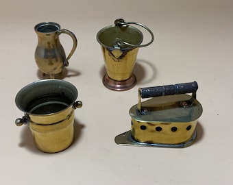 Vintage brass miniature dollhouse pots and iron