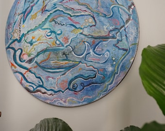 Abstract Painting on Round Canvas