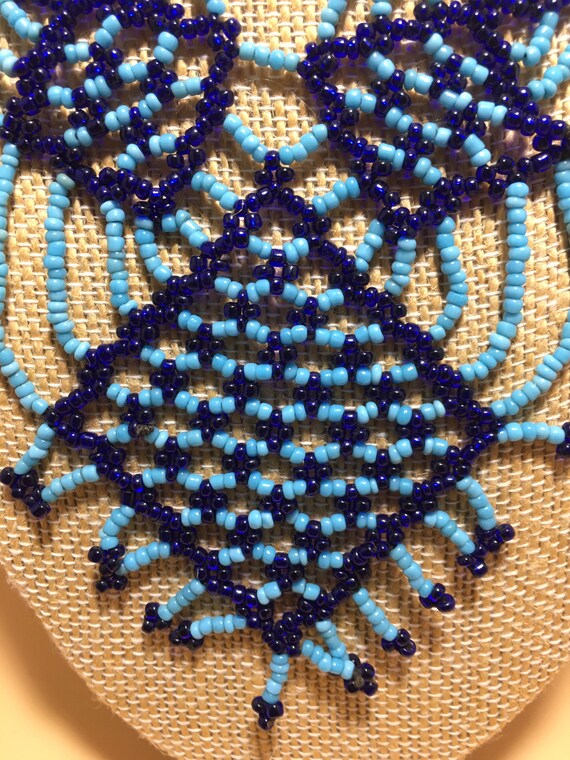 Vintage 1970’s blue seed bead handmade necklace - image 2