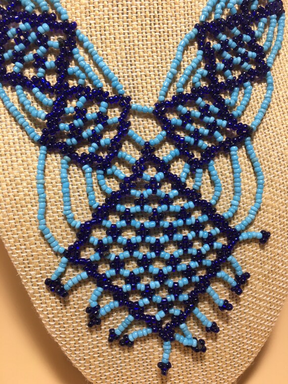 Vintage 1970’s blue seed bead handmade necklace - image 3