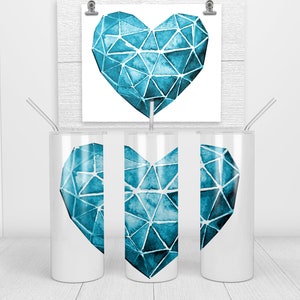 Blue or Pink Glowing Stone Heart | 20oz Skinny Tumbler with Stainless Steel Straw