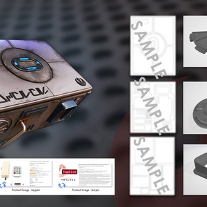 May include: A silver and gray box with a blue digital display and a handle. The box has the word "DIALOCK" printed on it. The box is a prop for a science fiction movie or television show.