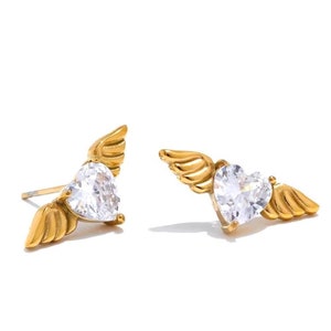 Gold Filled Wing Stud Earrings - Lightweight Gold Earrings, Statement Jewelry, CZ Diamond Earrings, Tarnish Free, Huggie Studs, Gift For Her