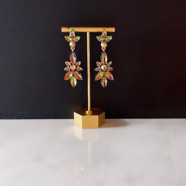 Multi Color Earrings - Vitrail Dangle Earrings, Iridescent Earrings - Pageant Earrings, Bridal Earrings, Prom Earrings, Statement Earrings