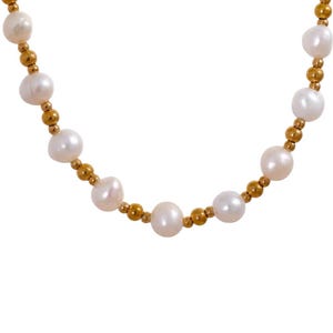 Natural Pearls Beaded Necklace - Freshwater Pearl Necklace, Round Pearl Necklace, Stainless Steel, Waterproof, Tarnish Free, Gift For Her