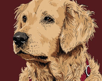 Golden Retriever Portrait, Golden Retriever Art, Digital Artwork Download, Dog Art, Gift, Memorial, Illustration, Cream or Gold