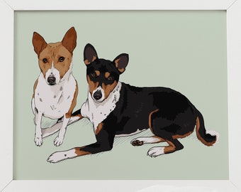 Custom Two Three Dog Cat Portrait, Pet Art, Digital Artwork Download, Dog / Cat Art, Gift, Memorial, Illustration, Multiple Pet Portrait