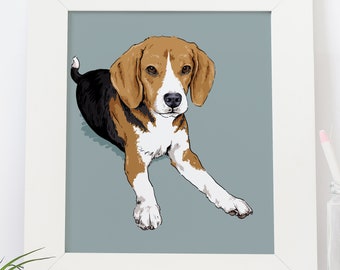 Beagle Portrait, Beagle Hound Art, Digital Artwork Download, Dog Art, Gift, Memorial, Illustration, Decor