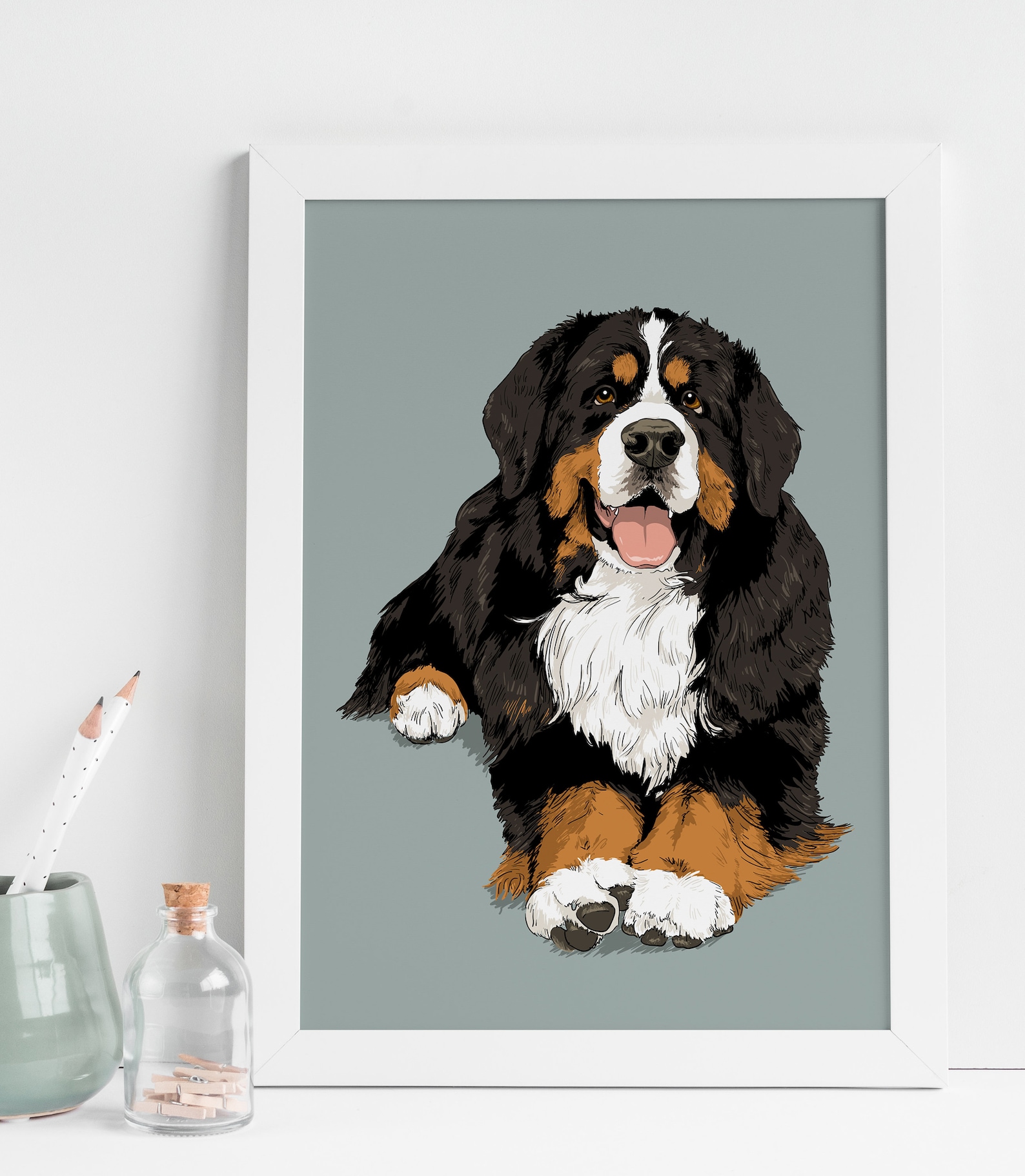 Bernese Mountain Dog Portrait Bernese Mountain Dog Art - Etsy