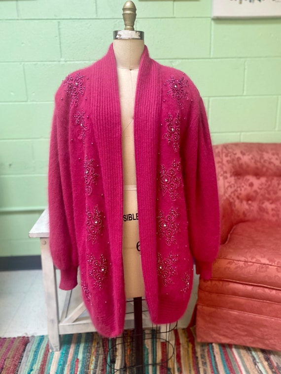 Lovely pink vintage cardigan sweater fur cardigan - image 1