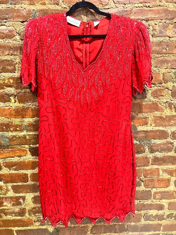 Red sequins vintage dress size XL fancy holiday pa